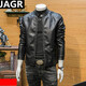 JAGR trendy brand men's leather jacket light business men's motorcycle jacket men's spring and autumn trendy handsome men's jacket trend 7122 black M