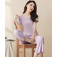 Pijama modal para mujeres en verano estilo delgado modal de manga corta con almohadillas en el pecho pantalones de nueve puntos para ropa para aire al aire libre juego de ropa para el hogar seda fría sensación 841 púrpura (con almohadillas en el pecho) l