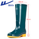 Pull-back rain boots for women, fashionable outdoor rain boots, waterproof rain boots, water shoes, wear-resistant rubber shoes 6813, dark green high tube 37