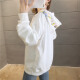 Langyue Women's Autumn T-shirt College Style Hooded Sweatshirt Women Korean Style Loose Student Solid Color Long Sleeve Top Jacket LWWY201179 White L