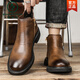 Woodpecker Autumn and Winter Martin Boots Men's Fleece Chelsea Men's Boots Low Top British Style Retro Pointed toe Medium and High Top Leather Shoes Short Boots Black 38 (240mm)