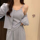 
Catman four-season pajamas for women pure cotton 2025 new pure and sweet style with chest pad simple blue three-piece set 831 mist blue chest pad removable XL Recommended 110-125Jin [Jin equals 0.5 kg]