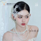 Jingga retro white lace embroidery pattern high sense headdress 2024 wedding main wedding dress versatile hair accessories white lace embroidery headdress + feathers (one pair c