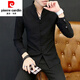 Pier Cardin men's shirt long-sleeved spring and autumn Tang suits, Chinese stand-up collar jacket, Chinese style casual shirt, men's clothing, white 9905 stand-up collar shirt, M