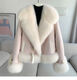 Pier Cardin temperament fur coat women's versatile slim down cotton jacket big fur collar imitation fur top 2025 winter beige L recommended 116-139Jin [Jin equals 0.5 kg]