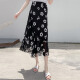 Langyue Women's Autumn Half-length Skirt Sweet High Waist Korean Style Fashion Small Fresh Mid-Length A-Line Skirt LWQZ2033J5 Black Flower M/One Size