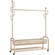 Wooden multifunctional clothes hanger floor-standing bedroom coat rack living room balcony single pole clothes drying mobile storage storage hanger 120cm light luxury gold double-layer mesh basket + 6 hooks + wheels