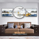 Lamp Keeper Sofa Background Wall Decoration Painting Flowing Water Produces Wealth New Chinese Living Room Decoration Painting Atmospheric Landscape Painting Background Wall Tea Room Ink Zen Triptych Hanging Painting Good as Good as Water Left and Right 60*80 Round 80CM Flat Crystal Porcelain + PVC Black Frame
