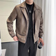Pierre Cardin high-end fake two-piece double-collar leather jacket men's trendy brand spring and autumn 2024 retro motorcycle leather jacket brown M recommended 120Jin Jin is equal to 0.5 kg or less