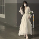 Xier Gentle Wind White Moonlight Dress Fairy Super Fairy High-end French Temperament Pure White Long Sleeve Skirt Dress M