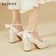 Daphne French thick heel single shoes female bridesmaid Mary Jane shoes temperament high heels evening shoes 4623404078 beige 38