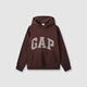 GAP men's and women's carbon soft-rubbed fleece plaid logo hooded sweatshirt top 609221 brown 170/92A (M) Asian size