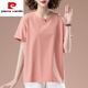 皮尔卡丹（pierre cardin）中年夏装短袖t恤女纯,棉薄款尺码宽松休闲胖m显瘦百搭上 咖啡色【9892款】棉95%氨纶5% L 100-115斤