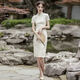 Du Yanzhi cheongsam women's summer new style sexy and bone-breaking young girl high-end temperament French improved Republic of China retro off-white 802 L (165) 100-110Jin Jin equals 0.5 kg (skirt length is about 115)