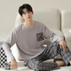 Langsha pajamas men 100% pure cotton long sleeve men's home clothes autumn and winter comfortable cotton men's pajamas pajamas and pants suit 16780 L