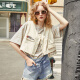 Two or three things, cool little follower summer new fashion letter embroidered short vest jacket for women, apricot color, one size