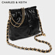 Charles/Keith Mutter-Kind-Kette große Kapazität Streuner Tasche Tasche One-Shoulder Crossbody Body Damenbeutel Geburtstagsgeschenk CK2-40671449 Schwarz L.