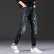 Modemarke Ripped Jeans Herren Elastic Patch Patch Stoff kleine Füße Hosen koreanische Stil Slim Jeans bemalt