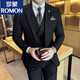 ROMON Striped Suit Men's Suit Business Casual Korean Style Slim Fashion Trend Versatile Groom Wedding Suit Brown/Single-piece Suit M
