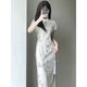 Reserved style new Chinese retro Republican style cheongsam 2025 summer new young girl slim dress for women long 719 flower branches [excluding accessories] M Recommended 85-100 Jin [Jin equals 0.5 kg]