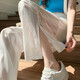 Qingran'er schwarze Eisseide Weitbeinhose für Frauen im Sommer Ultra-dünn lose geradlinig geschlitzte, drapierte Mesh Cool Anti-Mosquito-Klimaanlagen 13298 Schwarz [Kleinperson] m