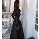 FOX.G Black Dress Women's Autumn and Winter Skirt Women's 2025 Spring and Autumn New Long Skirt Small Women's Skirt Autumn Wear Black Square Neck Waist Long Sleeve Dress XL Recommended 105-125Jin Jin equals 0.5 kg