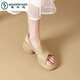 
Woodpecker shit-striped open-toed Roman sandals for women in summer thick sole sponge cake women's shoes fishmouth shoes French thick heels high heels apricot color [upgraded version] 35