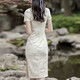 Du Yanzhi cheongsam women's summer new style sexy and bone-breaking young girl high-end temperament French improved Republic of China retro off-white 802 L (165) 100-110Jin Jin equals 0.5 kg (skirt length is about 115)