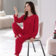 LangSha (LangSha) red pajamas for women in autumn pure cotton long sleeves year of zodiac red suit for women mother casual cool outdoor wear home clothes 681 crimson M[155-160cm/90-110Jin[Jin equals 0.5 kg]]