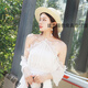 Flower top hat for women French top hat for women summer straw hat for women summer travel beach hat seaside sun protection flat top milky white 7 cm brim - same model, adjustable 55-58cm