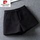 Pierre Cardin Knitted Black Shorts Women's Autumn and Winter 2025 New Woolen High Waisted A-Line Wide Legs Versatile Outerwear Woolen Boot Pants Black S 26