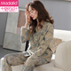 
Modal pajamas for women 2025 spring and autumn pure cotton long sleeve plus size female middle-aged mother thin style can be worn outside home clothes C9215 lilac brown-print M (160)