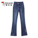 Specht Micro-Flare-Jeans Frauen mit hoher T-T-T-Hose 2025 Herbst und Winter lose schlanke, gerade Glockenbodenhosen vielseitige Frauen-Langhose 6189-Blue 26 schlugen 80-90jin vor [Jin gleich 0,5 kg]