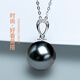 Haitong Tahitian black pearl pendant single for women, round, simple and versatile seawater pearl necklace, elegant clavicle chain gift, with silver chain 11-12mm