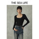 THE SEA LIFE欧海一生 打底衫女修身棉系针织衫13799 黑法师 L
