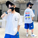 Camiseta de manga corta de Summer Boy de Summer Malaqi Top 2025 Camiseta infantil de media manga infantil Celebración de Internet Handsome 679 Blue 160-160cm aproximadamente 84Jin [Jin equivale a 0.5 kg]