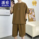 Romon 2025 Sommer Casual Sports Set Herren dünne lose atmungsaktive Kurzarmshorts Zweiteiler gutaussehender Männerkleidung TZ683DT Kaffee Kurzarm + Shorts m