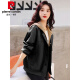 Pierre Cardin [Detachable Cap] Leather Jacket Women 2023 Spring New Style Large i Size Loose Casual Baseball Wear PU Wallet Black [Detachable] 2XL recommended 131-145Jin [Jin equals 0.5 kg]