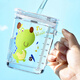 Dipur scale milk cup, children's sippy cup, student water cup, glass cup with lid, cute drinking cup, teacup with handle