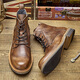 Lingbu echtes Leder Martin Boots Herren -Lederstiefel der Britenstiefel High Top Leder Schuhe handgefertigte Retro -Stiefel Herren -Kuhlattenstiefel Arbeitstiefel Trend Kaffee Farbe 41