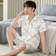 Shamido couple pajamas in summer new ice silk thin short sleeve shorts cardigan simple letters imitation silk men's women's home clothing set 0023-9923 white letters women's style-M