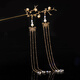 Wanbaozi Hanfu Headdress Female Qiongzhi Jade Leaves Hairpin Ancient Costume Fairy Performance Accessories Step Shake Hairpin Tassel Ancient Style Hair Accessory Golden Hairpin with Two Tassels