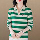 Fangluyu long-sleeved T-shirt for women in spring and autumn new middle-aged mother high-end cotton lapel POLO shirt casual T-shirt loose T-shirt 6636 black and white one size XL recommended to wear 110-119Jin [Jin equals 0.5 kg]