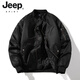 JEEP SPIRIT American bomber jacket men's winter cotton thickening baseball uniform spring and autumn casual thin flying cotton clothing black winter cotton clothing thickened XL 130~145Jin Jin equals 0.5 kg