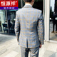Hengyuanxiang men's suit suit new student plaid groomsmen groom wedding dress casual Korean version slim small suit trend 1909 light gray plaid (suit, trousers) tie M (85-105Jin Jin equals 0.5 kg, left and right wear)