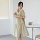 
October mother maternity dress summer new style outer shirt collar short sleeve mid-length dress large size maternity dress apricot color