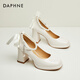 Daphne French thick heel single shoes female bridesmaid Mary Jane shoes temperament high heels evening shoes 4623404078 beige 38
