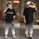 McTicco Boys Summer Fashion Brand Traje deportivo Niños 2025 Nuevos pantalones de manga corta en verano Los niños de tamaño mediano de moda guapo y de moda 9767 Negro + 5725 Color de gradiente [Seda de hielo] 160 cm