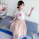 Children's clothing, girls' suits, summer dresses, children's suits, girls' short-sleeved T-shirts and skirts, two-piece suits, casual clothes for middle-aged and older children, 4-14 years old, children's clothing, beige + pink skirt S185150, recommended height 140cm