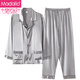 
Modal men's pajamas spring and summer ice silk long-sleeved home clothes summer thin model imitation silk can be worn outside and larger size set 6628 Haze Blue L (170)
